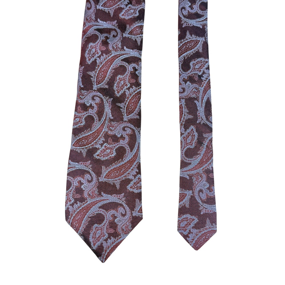 Joseph Abboud Men One Size Necktie Burgundy Paisley Silk Made USA Classic Preppy - Picture 3 of 7